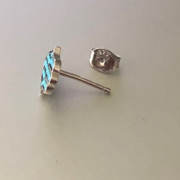 Nano Sterling Silver 925 Blue Lab Created Opal Hamsa Hand Stud Earrings - Picture 4 of 5